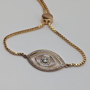 TOPAZ And Gold Bracelet, Sky Blue Topaz Set In 18k Gold,  Bolo Style, NWOT